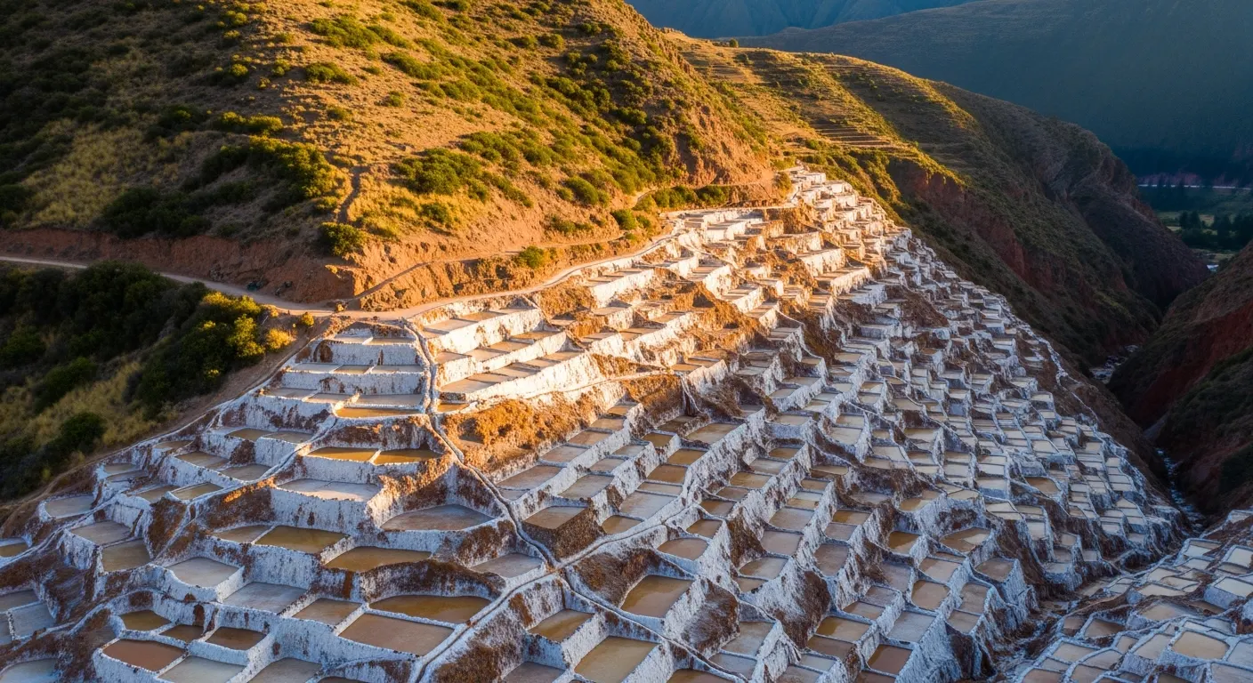Maras salt ponds cascading down a Sacred Valley mountainside